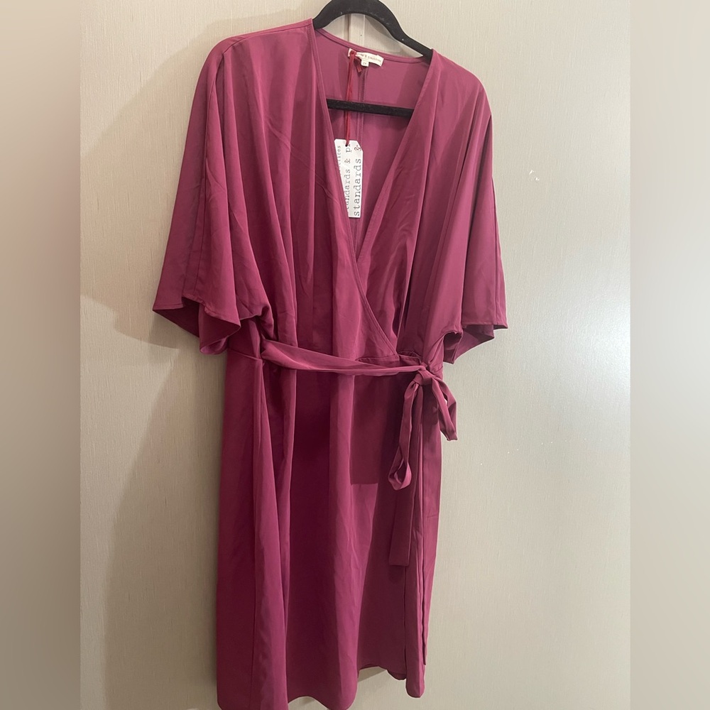 Standards & practices NWT 2x plus wrap v neck dress fuschia pink purple belted